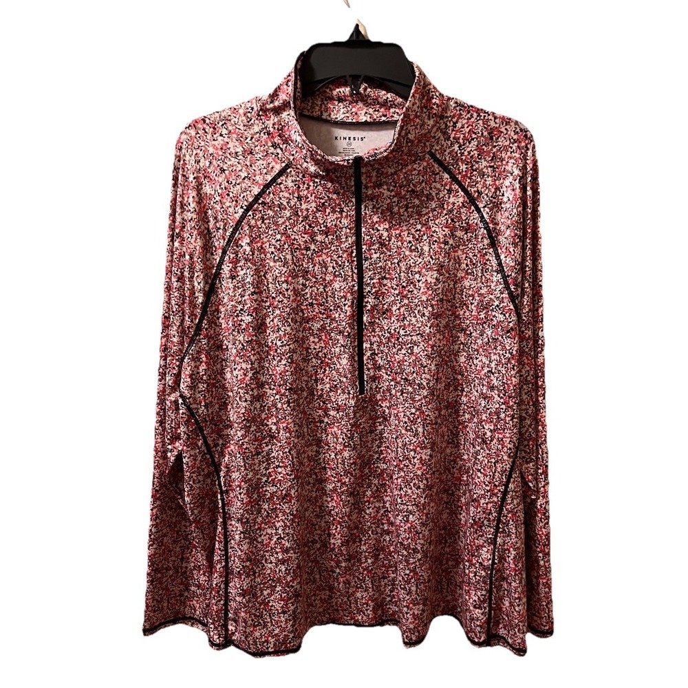 Kinesis 1/2 Zip Top Activewear Floral 2X Running Gym Athletic Stretch Pink Black